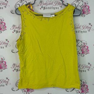Liz Claiborne tank top sequins pearls beaded Lime Embellished Tank Top